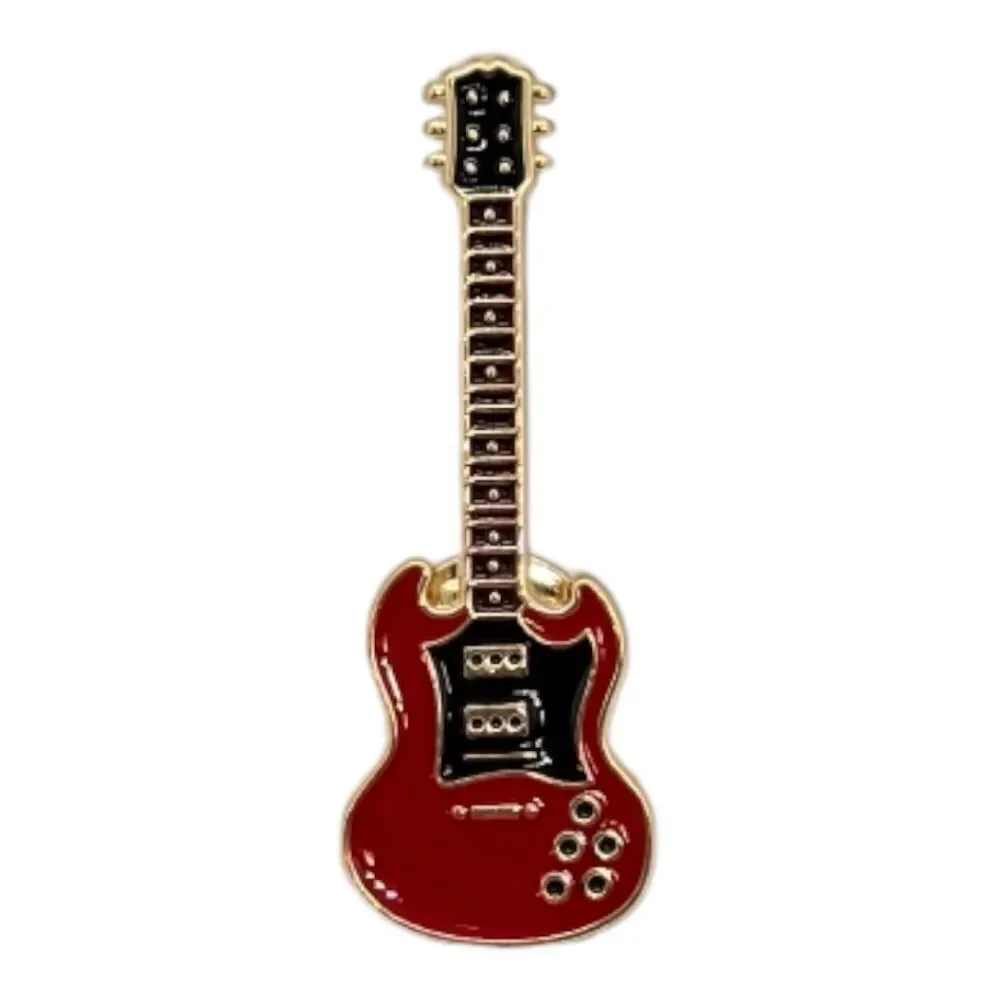 Red Guitar Enamel Pin Musician Lapel Pin Rock Band Backpack Accessory